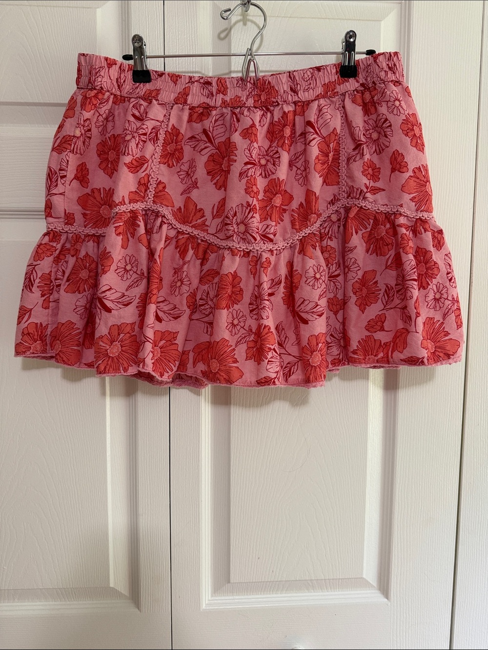 Jessica Simpson Pink and Red Floral Tiered Skirt